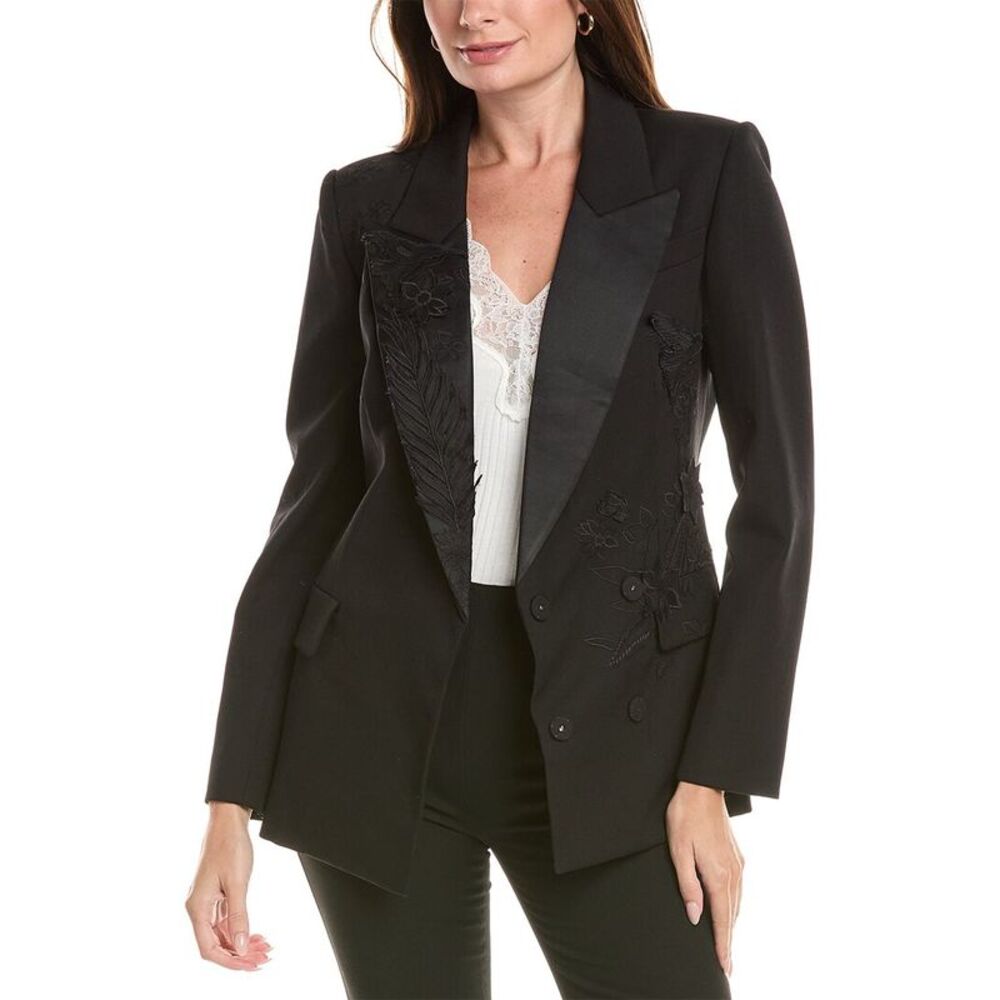 Oscar De La Renta Womens  Floral & Fauna Silk-Lined Wool Jacket, Black